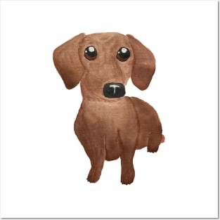 Watercolor cute dachshund puppy Posters and Art